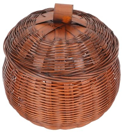 Vintage Kürbiskorb Weide, Flechtkorb Mit Deckel Geflochtener Eierkorb Mit Deckel Ideal Zum Warmhalten Perfekter Aufbewahrungskorb Für Eier Gemüse Oder Obst Dekorativer Rattankorb Für Küche