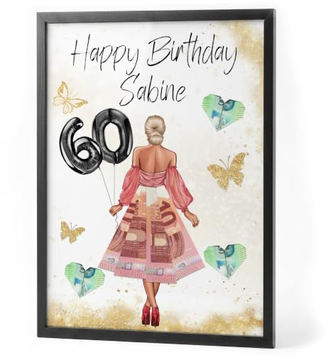 Papierschmiede® Geldgeschenk zum 60. Geburtstag | Look Änderbar! | 60 Jahre Bild mit Rahmen Geburtstagsgeschenk Beste Freundin 60. Geburtstag | Geschenk für Frau | Mädchen Geschenke | Jahrgang 1965