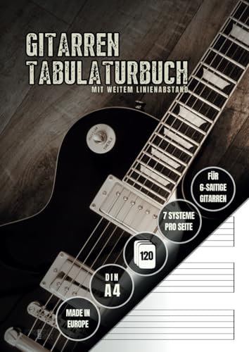 Gitarren Tabulaturbuch: Leere Tabulaturen mit weitem Linienabstand