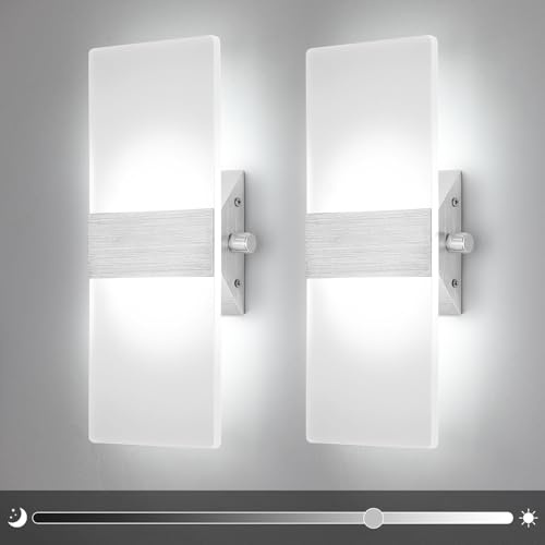Glighone LED Wall Light with Switch, Dimable Acrylic 6000K, 2 Pack