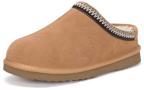 Dokela Unisex Wildleder Hausschuhe Gefüttert Pantoffeln Echtes Leder Plattform Winter Warm Filzfutter Wasserdicht rutschfeste Slippers,Hellbraun,45 EU