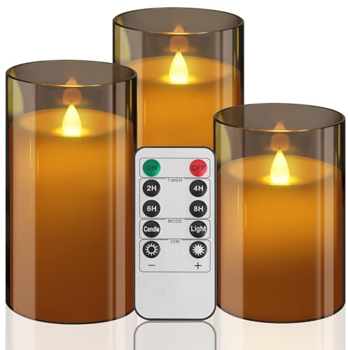 wiipara LED Kerzen mit Fernbedienung und Timer Funktion, Realistische LED Teelichter mit Abdeckung, Flackernde Flamme, 10/12,5/15cm Hoch, Elektrische Candles für Party, Home, Weihnachtsdeko (Grau)