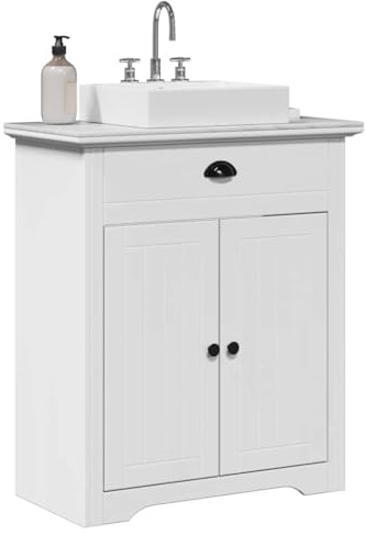 QJBSAVVA Mobile Bagno Salvaspazio Stretto Bianco con 2 Ante in Legno Massello di Pino per Lavabo 70x35x80 cm Design Retrò Elegante per Organizzazione Bagno