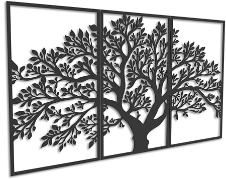 Kajaro Albero Quadro da Parete Legno 3 pezzi, 1500x800 mm | Gratis: secondo quadro più piccolo incluso. Decorazione murale in legno, montaggio senza forare.