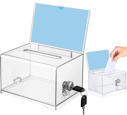 XHYASD Urne Transparente, Verrouillable Urne Vote, Tirelire en Acrylique pour Vote, Concours, Cartes de Visite (16 x 12 x 10 cm)