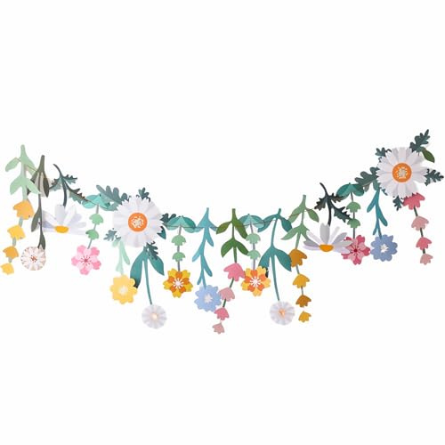 Blumen Girlande Banner Gänseblümchen Deko Wiederverwendbar Wildblume Deko Einfach Aufzuhängen Banner Doppelseitiges Blumenbanner Geeignet für Babyzimmer, Gartenhochzeitsfeiern