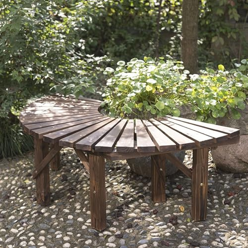TUPAFJU Panca avvolgente per alberi, panca curva in legno massello, senza schienale, resistente alle intemperie,per cortile, veranda, prato, patio, giardino esterno(Semicircle)
