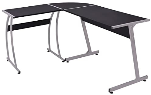 Tonture Escritorio esquinero en forma de L negro, marco de metal resistente, tablero de partículas, 152 x 117 x 74 cm, ideal para oficina y estudio, uso versátil en casa