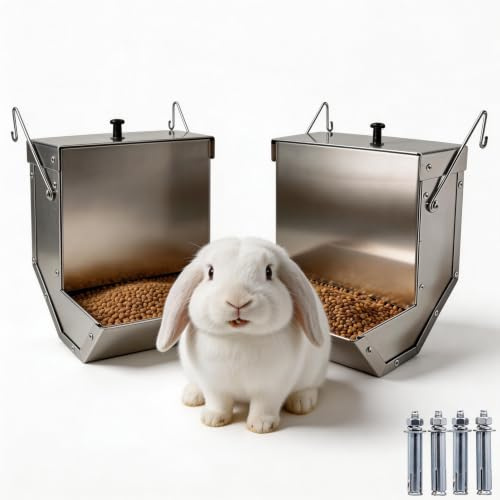 Distributeur automatique de nourriture en acier inoxydable 304 pour cage d'animaux de compagnie, mangeoire par gravité pour lapins, oiseaux, chinchillas, furets et autres petits animaux (L-2 pièces)