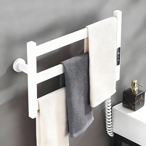 QJHSSM Sèche-Serviettes électrique Petit Format, Radiateur Chauffe Serviette Salle de Bain, Porte-Serviettes Chauffant Mural, Étanche IPX4, Température Réglable avec Minuterie-White
