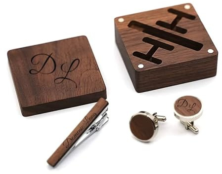 Edles Set aus Holz – Manschettenknöpfe & Krawattennadel Box mit Gravur nach Wunsch
