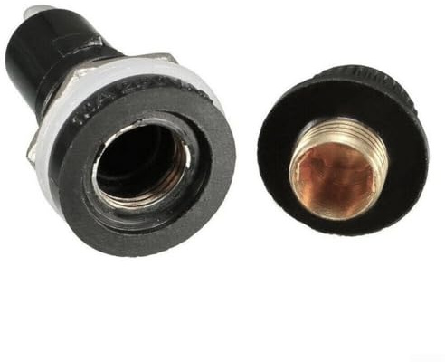 Sicherungshalter für Glas-Sicherungen für 5 x 20 mm und 6 x 30 mm, Sicherungen 10 A, 250 V und 15 A, 125 V, inkl. Fingerentriegelungssicherung, 2 Stück