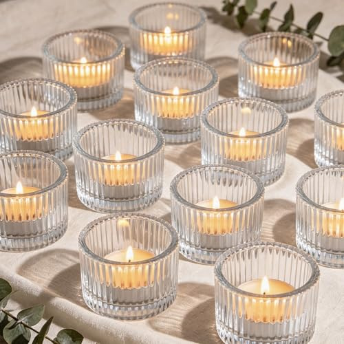 Filltown 12 Stück Teelichthalter, Klare Vintage Kleine Teelichtgläser, 5.2cm x 3.5cm Clear Teelichter Glas, Teelicht Kerzengläser für Hochzeit Geburtstagsparty Home Decoration