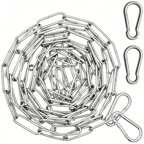 2 Rollos Cadena Acero Inoxidable, Cadena Metálica de 3 mm x 3 meter m, Cadenas de Seguridad para Puertas, Exteriores, Interiores, Cercas, Puertas, Bicicletas, Columpios, con 4 Cierres de Seguridad