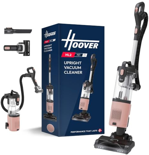 Hoover HL2 Pet Upright Vacuum Cleaner 2-in-1 Lift Away, 850W [XUKUP210P] | Corded Bagless 2-in-1 Vacuum Upright & Handheld, 2.5L Large Bin, Anti-twist Hair Wrap, LED, Includes Pet Brush, Pastel Peach