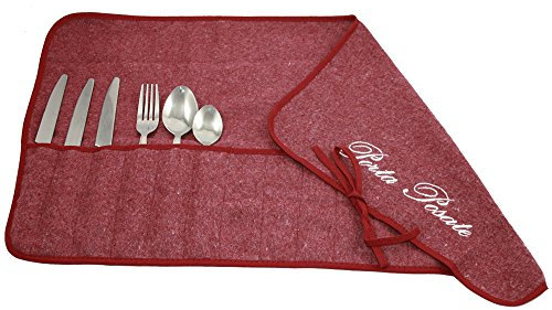 MAGIE DI CASA Porta Posate in Panno cm.35x62 Ricamato - per 12 Posate - imbustato a 1 - Made in Italy (Bordeaux)