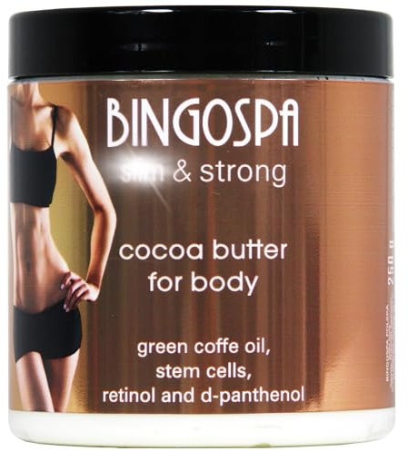 Kakao Body Butter Körperbutter mit Stamzellen, Retinol und d-Panthenol fur Feuchtigkeitspflege und Hautpflege, Anti-Aging und Anti-Cellulite 250g BINGOSPA