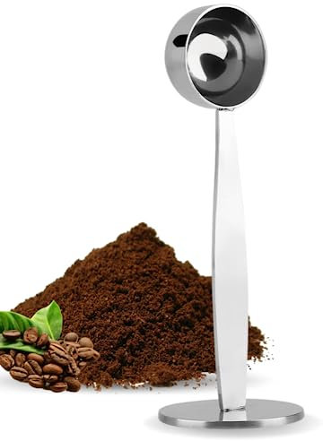 Kaffeepulver mit Mesure-Löffel, Mehrzweck Kaffeelöffel aus rostfreiem Stahl mit zwei Funktionen zum Messen und Stampfen des Kaffeelöffels