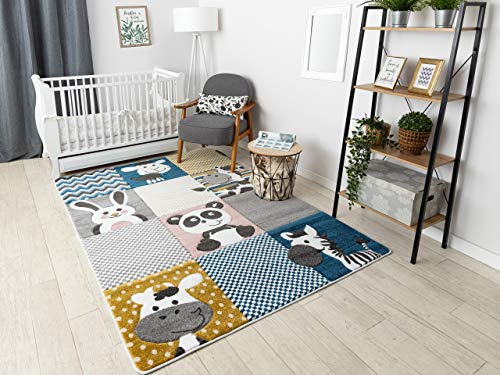 rugsx Kinderteppich Petit für Babyzimmer, Spielteppiche, Kinderzimmer, Zoo Tiere Sahne grau 160x220 cm