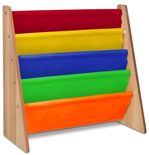 Bücherregal für Kinder, 4 Ebenen, bunt, aus farbigem Stoff mit einfachem Zugang zu Kinderbüchern, Bücherregal für Kinder, Regenbogenfarben, perfekt für Schlafzimmeraufbewahrung