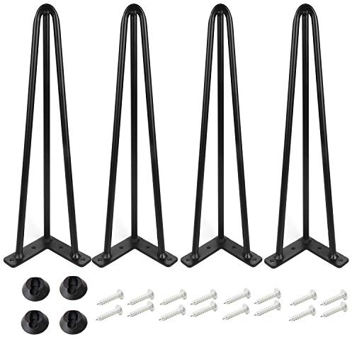 ALXEH 18 Inch Hairpin Table Legs 1/2” Dia 3-Rods Hairpin Furniture Feet 4pcs, Heavy Duty Black Furniture Legs with Floor Protectors for Coffee Table, DIY Desk and Stand