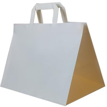 Papiertragetaschen (32+17×27 cm) weiß Papiertüten Flachhenkel Papiertaschen Kraftpapier Geschenktüten (250)