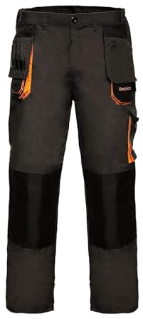 Art.Mas Work Trousers Multi Pockets Cargo 2 Flip-Out Pockets, Knee Pads, Grey-Orange, Hard-Wearing Triple Stitched Seams, Comfortable And Durable For Professionals (42/44, WITH kneepads)