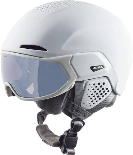 ALPINA Alto Q-LITE - sicherer, stoßabsorbierender & individuell anpassbarer Skihelm für Erwachsene, mit kontrastverstärkendem Visier - White matt - M (55-59 cm)