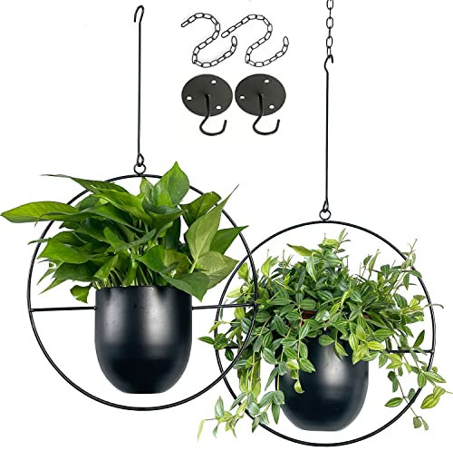 VDYXEW Metall Blumentopf hängend ，Hängende Pflanzgefäße für Innen- und Außenpflanzen mit Haken aus Metall,Hängende Blumenampel für Heimdekoration,blumentopf hängend schwarz (2 pcs)