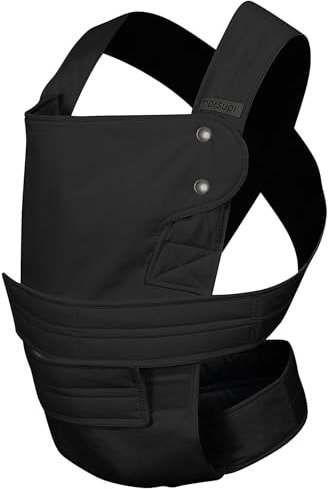 marsupi Classic Babytrage - Neugeborene von der Geburt bis zu 15 kg - Baby Erstaustattung - Klett-Verschluss - Leicht und Kompakt - Black L
