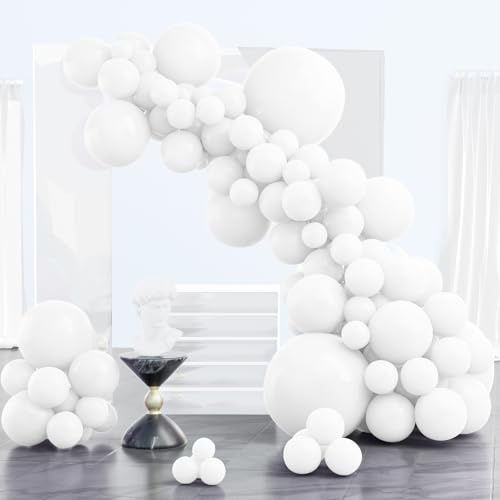 PartyWoo Luftballon Weiß, 102 Stück Ballon Girlande Weiß Satz von Ballons Weiß 18 Zoll 12 Zoll 10 Zoll 5 Zoll, Luftballon Girlande Weiß für Deko Geburtstag, Deko Babyparty , Deko Hochzeit, Partydeko