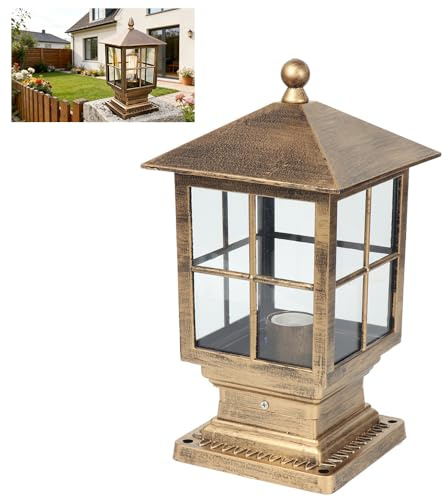 Chao Zan Außenleuchte, Stehleuchte in antikem Look,Aluguß in Kupferfarbe mit Klarglas-Scheiben,Rustikaler Retro-Stil Wegeleuchte Wasserdicht IP55, Retro/Vintage Gartenlampe,E27-Fassung