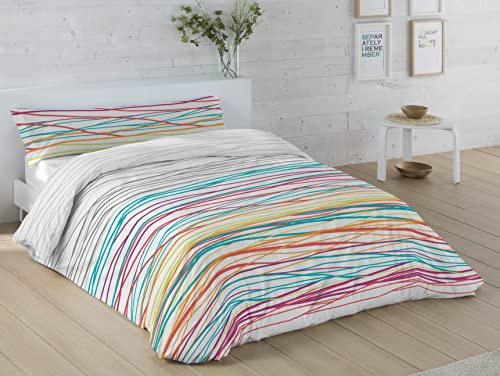 LEBENGOOD Juego de Funda Nórdica 50% Algodón para Cama 135x190/200 con Funda Almohada Funda de Edredón Colcha Sábana. Juego de Ropa Cama (Duntra Multicolor 135)