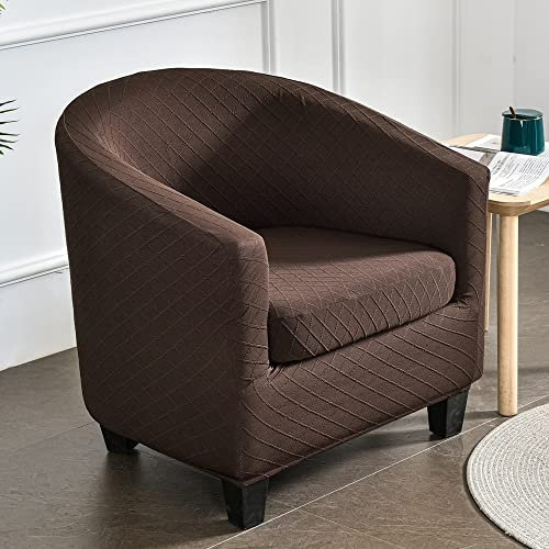 YOPOIY 2 Stück Club Chair Schonbezug mit Kissenbezug Stretch Kintted Jacquard Abnehmbar Sesselhusse Sesselüberwurf für Barthekensessel -braun-