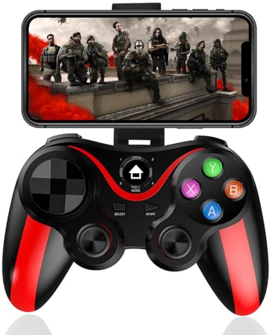 Mobiler Gaming Controller für iOS 13.4+/Android 6.0+, Wireless Bluetooth Gamepad für iPhone 17/16 Serie, für Samung /Xiaomi /OPPO Handy Controller mit Handyhalterung, Direct Play (Rot+Schwarz)