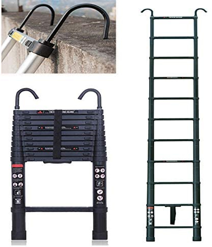 Échelle Télescopique en Aluminium de 3,2m, Échelle Télescopique Pliante avec Crochets, Antidérapante Échelle Escabeau Télescopique en 11 Echelons, Échelle Multifonction, Charge maximale : 150kg, Noir