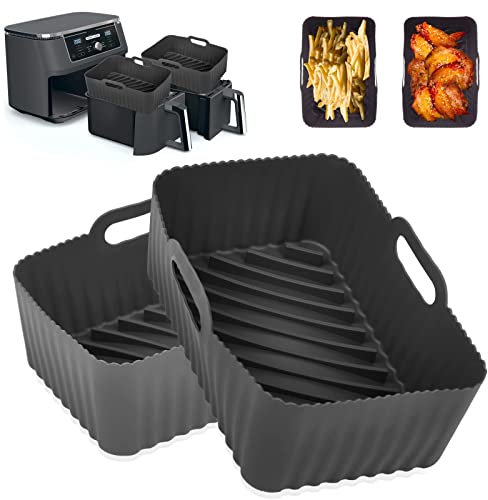 Silicone Air Fryer Liners for Ninja Foodi AF300UK, 2Pcs Ninja Foodi Dual Zone Air Fryer Accessories, Reusable Silicone Dual Basket Air Fryer Liner 7.6L