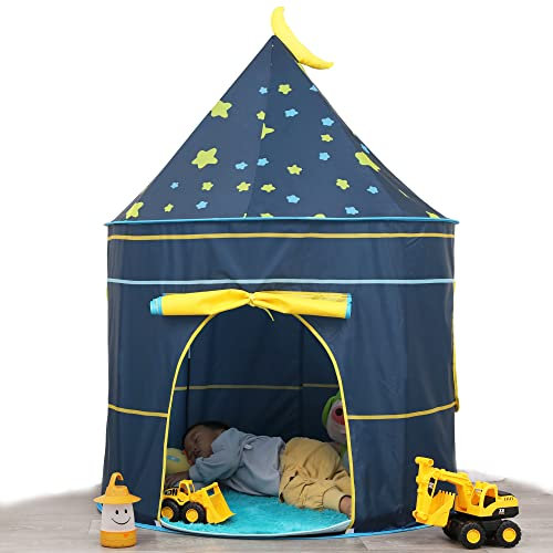 Tenda per Bambini Casetta da Giardino per Bambini,casa dei Giochi Po-up, Incluso luci a stella,Certificato EN71, Toy Tenda per ragazzi e ragazze,Regalo per Bambini(Moon Blue)