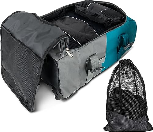 Reisetasche mit Rucksackfunktion - Reisetrolley und Rucksack in Einem mit 5 passenden Kleidertaschen Grau/Petrol 60 Liter