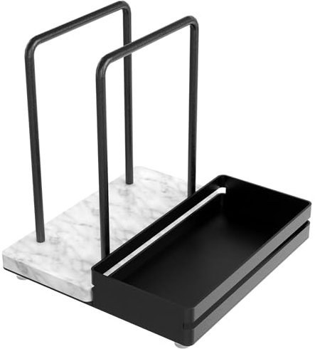 STWWO Serviettenhalter für Tisch Schwarz Serviettenspender, Marmorsockel | Serviettenständer mit Caddy für Salz- und Pfefferstreuern Papier Servietten Halterung Napkin Holder für Tisch Esszimmer