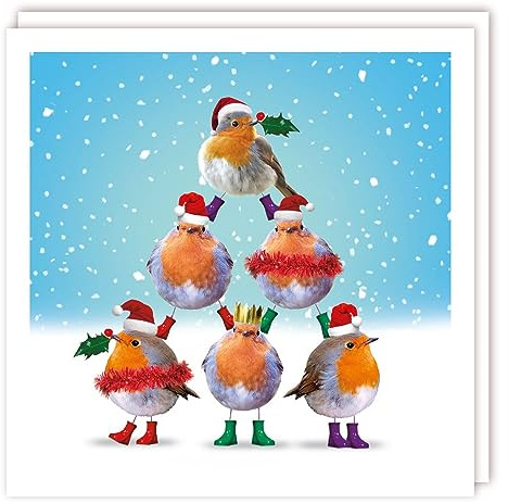 Tracks Publishing Christmas Cards Pack of 10 - Jolly Robin Pyramid - Eco-Friendly & Recyclable