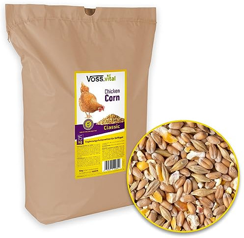 VOSS.vital 15kg Chickencorn Hühnerfutter, grob geschrotet, Hühnerschrot, Hühnerkorn, Körnerfutter für Hühner, Legehennenfutter mit Muschelkalk, Ergänzungsfutter