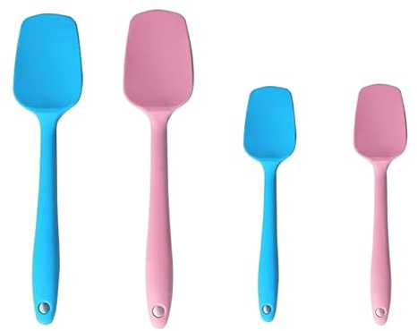BLUGUL 4 Piezas Espátula de Cuchara de Silicona, Resistente al Calor, para Hornear y Mezclar, en Forma de Pala, Grande y Pequeño (PK+BL)