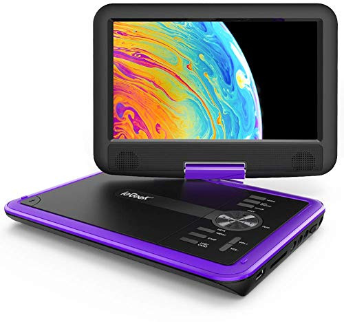 ieGeek 11.5 Lettore DVD portatile con lo schermo girevole a 360° per protezione occhi LCD, batteria ricaricabile potenziata di 5 ore, riproduzione memoria supportata, riproduzione loop - Viola