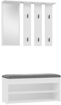 VBChome Garderobe Set 100 x 35 cm Weiß Schuhschrank Spiegel Kleiderbügel Schuhablagen Garderobe für Jacken Mantelgarderobe Flur Modern Weiß