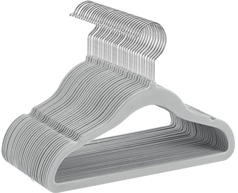 SONGMICS Baby Kids Hangers 30 Pack for Closet, 11.8 x 8.1 Inches, Silver 360° Swivel Hooks, Space-Saving Clothes Velvet Hangers for Nursery, Non-Slip, Dove Gray UCRF027G30