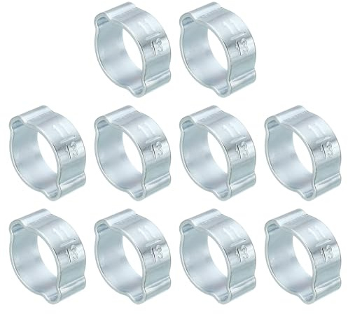 PATIKIL 10 Pack 11-13mm Double Ear Hose Clamp, Galvanized Steel Crimp Rings for Tubing Pipe Fitting Connections, Silver Tone
