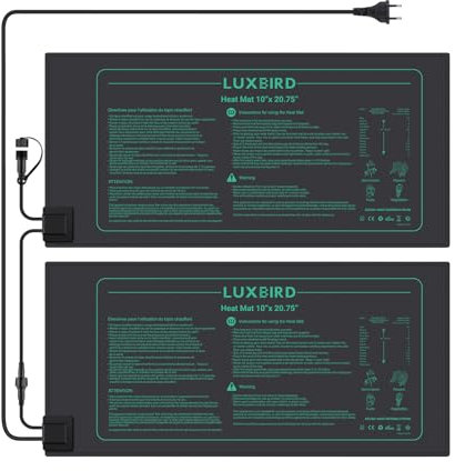 Luxbird Heizmatte Wärmematte für Germination, 2 Stück Heizmatten, Eins-zu-viele-Steuerung, Zimmergewächshaus Wärmematte, 21Watt, IP67 Wasserdicht, 52.7x25.4cm