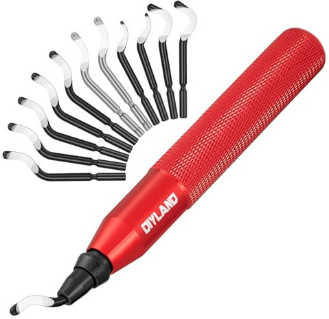 DIYLAND Entgrater Werkzeug Universal,Epoxidharz Entgrater, 11 Stück HSS Ersatzklingen mit 4 Typen, 360 ° Rotierender Klinge Schneidwerkzeug für 3D Drucker, Metall, Kunststoff, Stahl, Kupfer, PVC