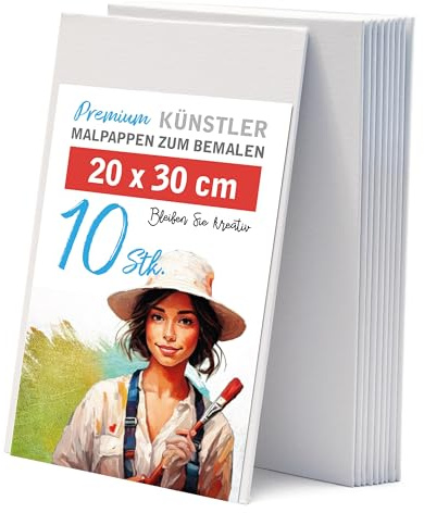 Leinwand Set zum Bemalen 20x30 cm A4 10 Stück – Malpappen aus 100% Baumwolle, 2-fach grundiert und 3mm stark – stabile Qualität, sofort bemalbar für Kinder, Anfänger & Hobby